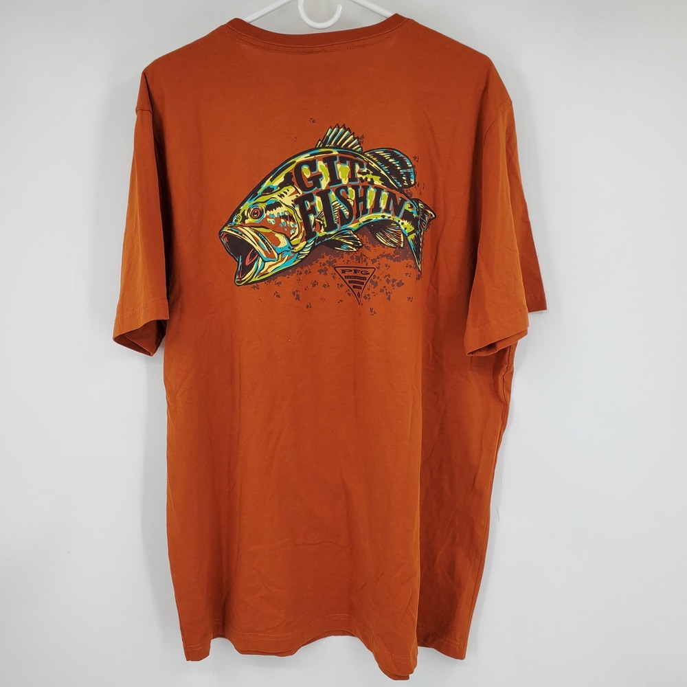 NWT Columbia PFG T Shirt Orange Bass Fish Graphic Performance Fishing Gear XLT